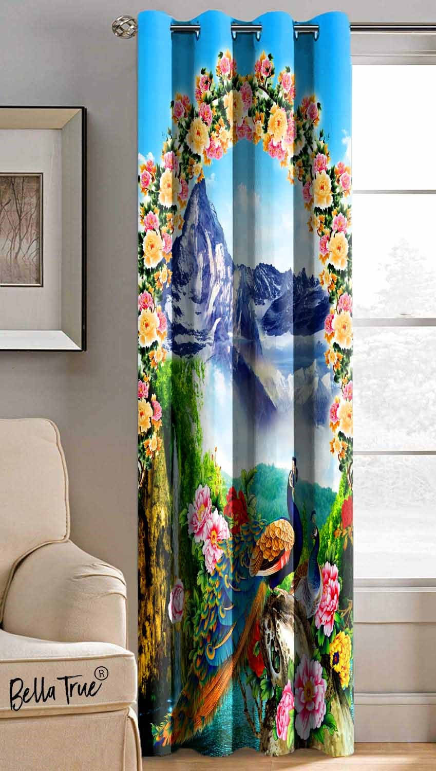     			BELLA TRUE Abstract Printed Semi-Transparent Eyelet Curtain 5 ft ( Pack of 1 ) - Multicolor