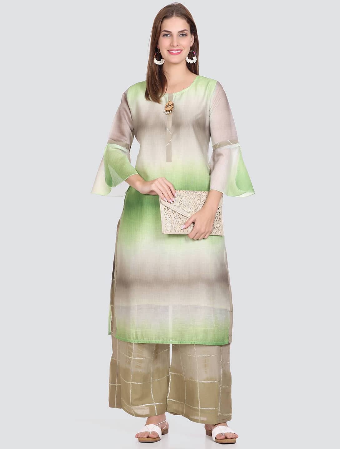 ELTHIA - Green Silk Women's Straight Kurti ( Pack of 1 ) - Kurtis, Tunics | Buy online on ZillyBuy