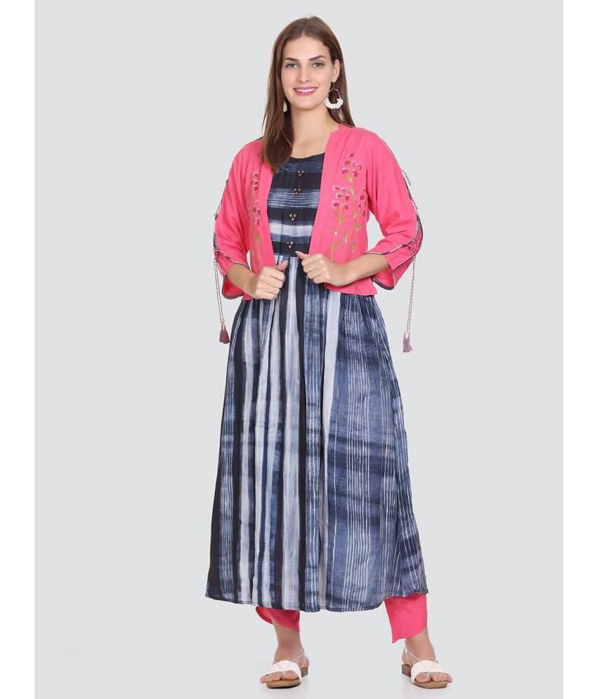 ELTHIA - Navy Rayon Women's Jacket Style Kurti ( Pack of 1 )     			ELTHIA - Navy Rayon Women's Jacket Style Kurti ( Pack of 1 )
