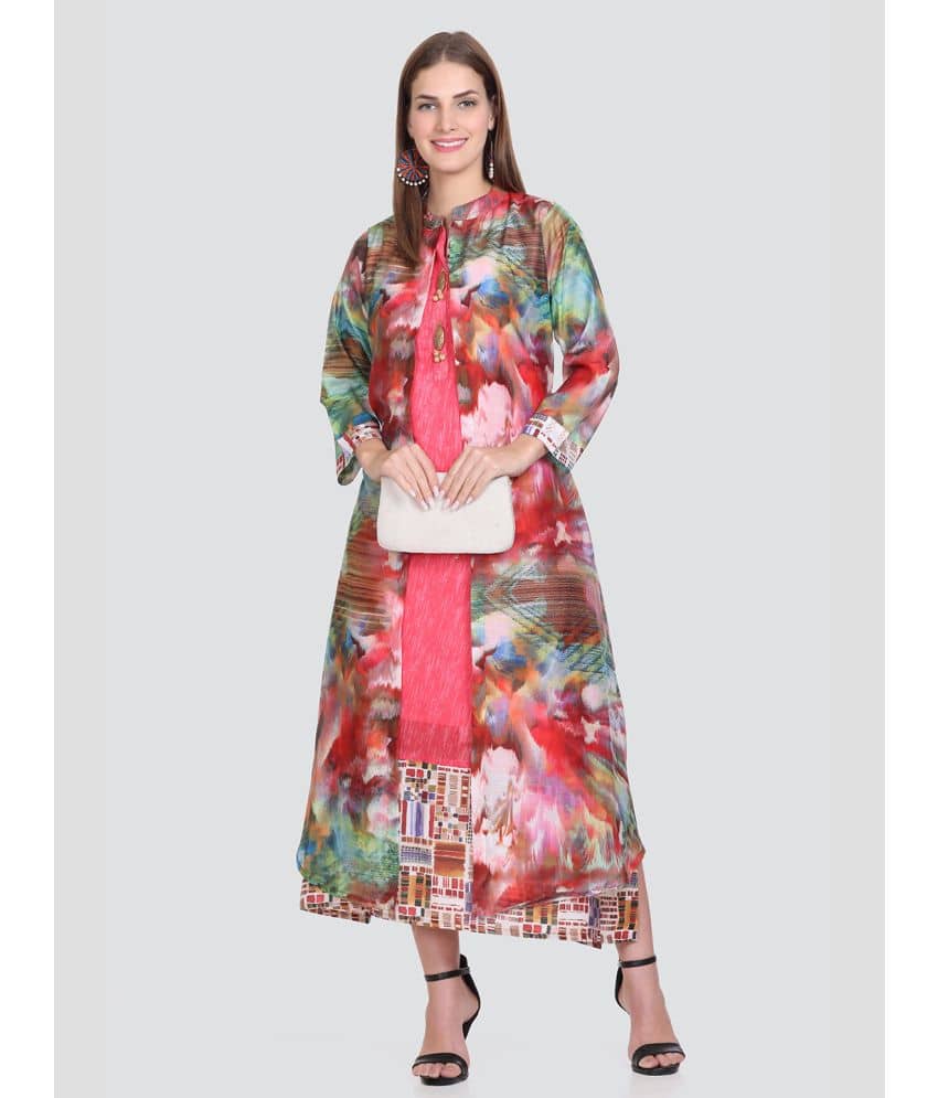 ELTHIA Women Silk Printed Ethnic Dress ( Multi Color )
