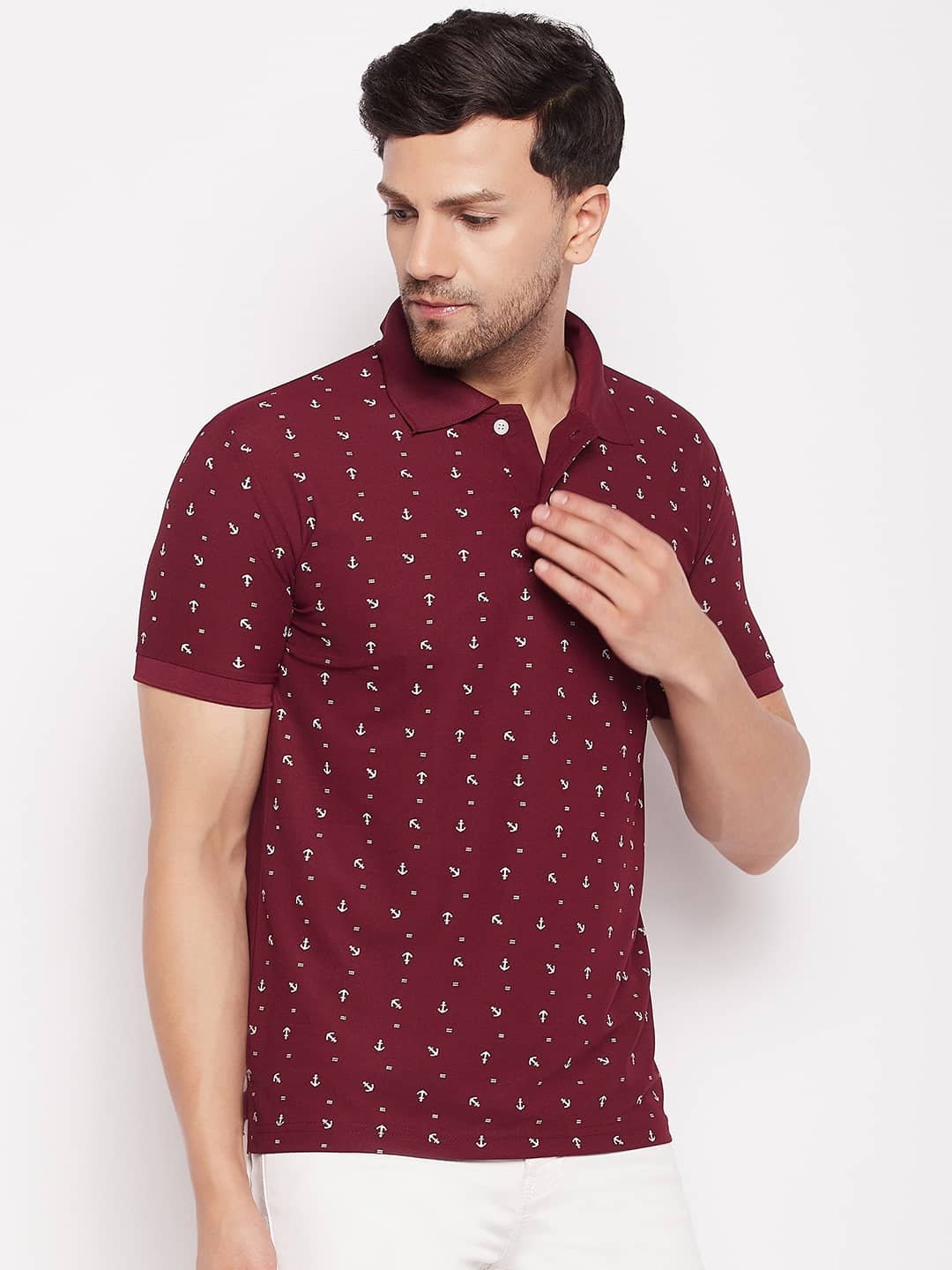First Krush Pack of 1 Cotton Regular Fit Printed Half Sleeves Men's Polo T Shirt ( Maroon )