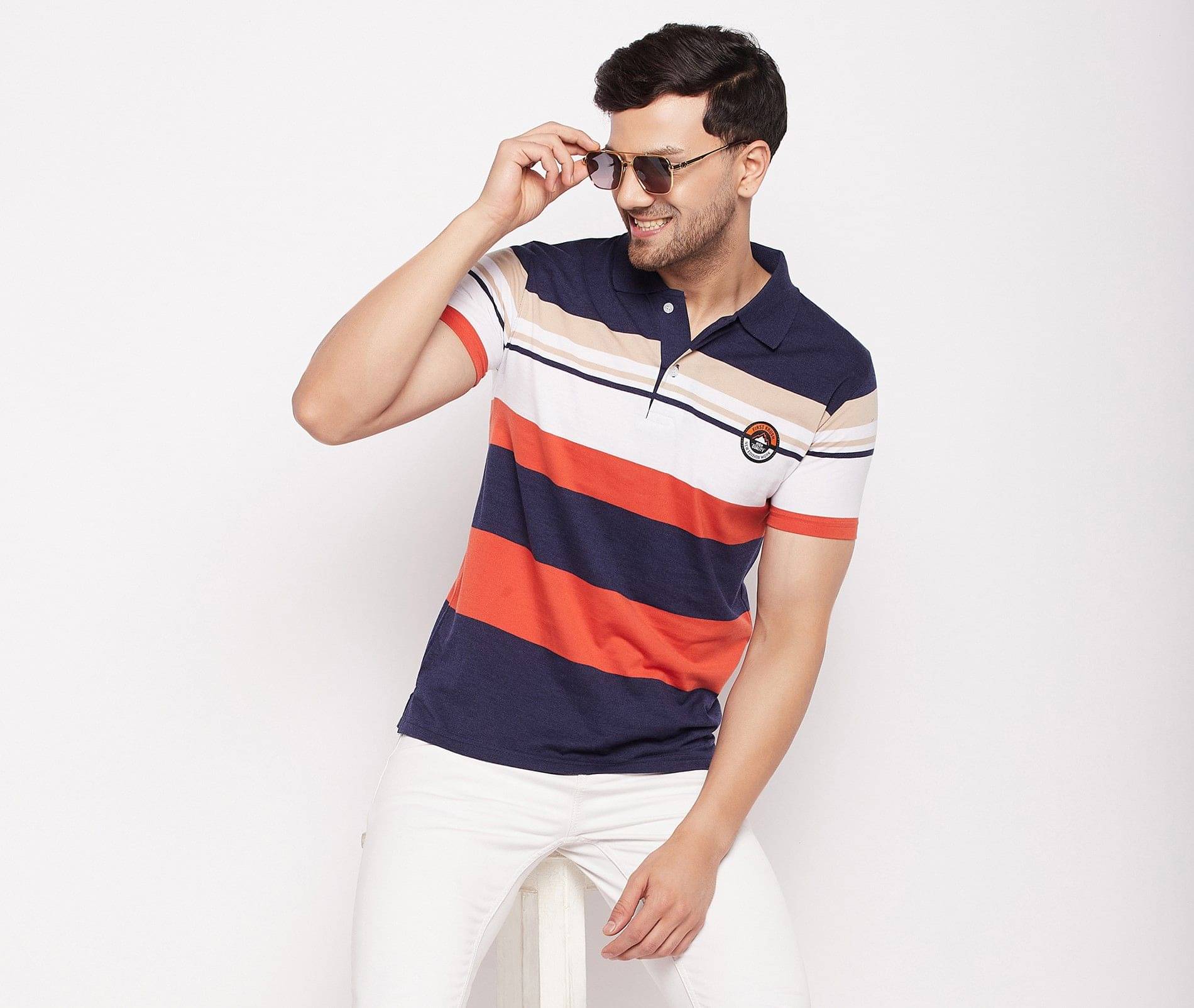 First Krush Pack of 1 Cotton Regular Fit Striped Half Sleeves Men's Polo T Shirt ( Multicolor ) First Krush Pack of 1 Cotton Regular Fit Striped Half Sleeves Men's Polo T Shirt ( Multicolor )