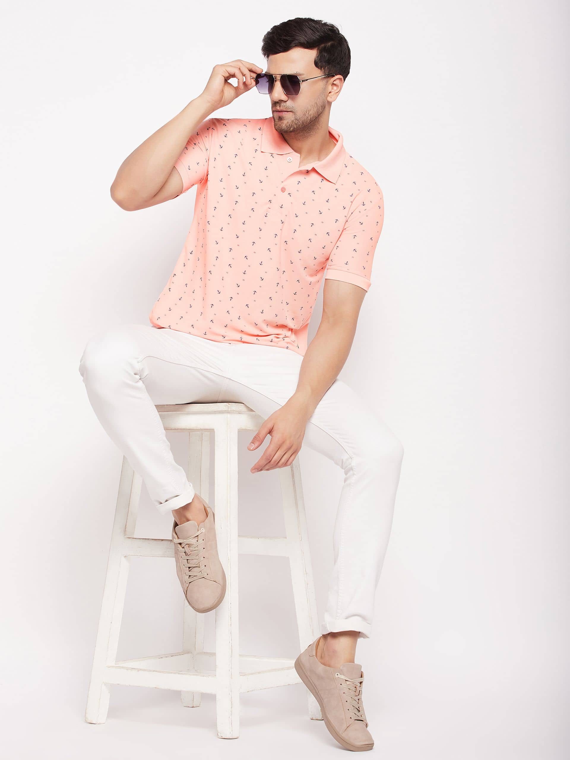 First Krush Pack of 1 Cotton Regular Fit Printed Half Sleeves Men's Polo T Shirt ( Peach )