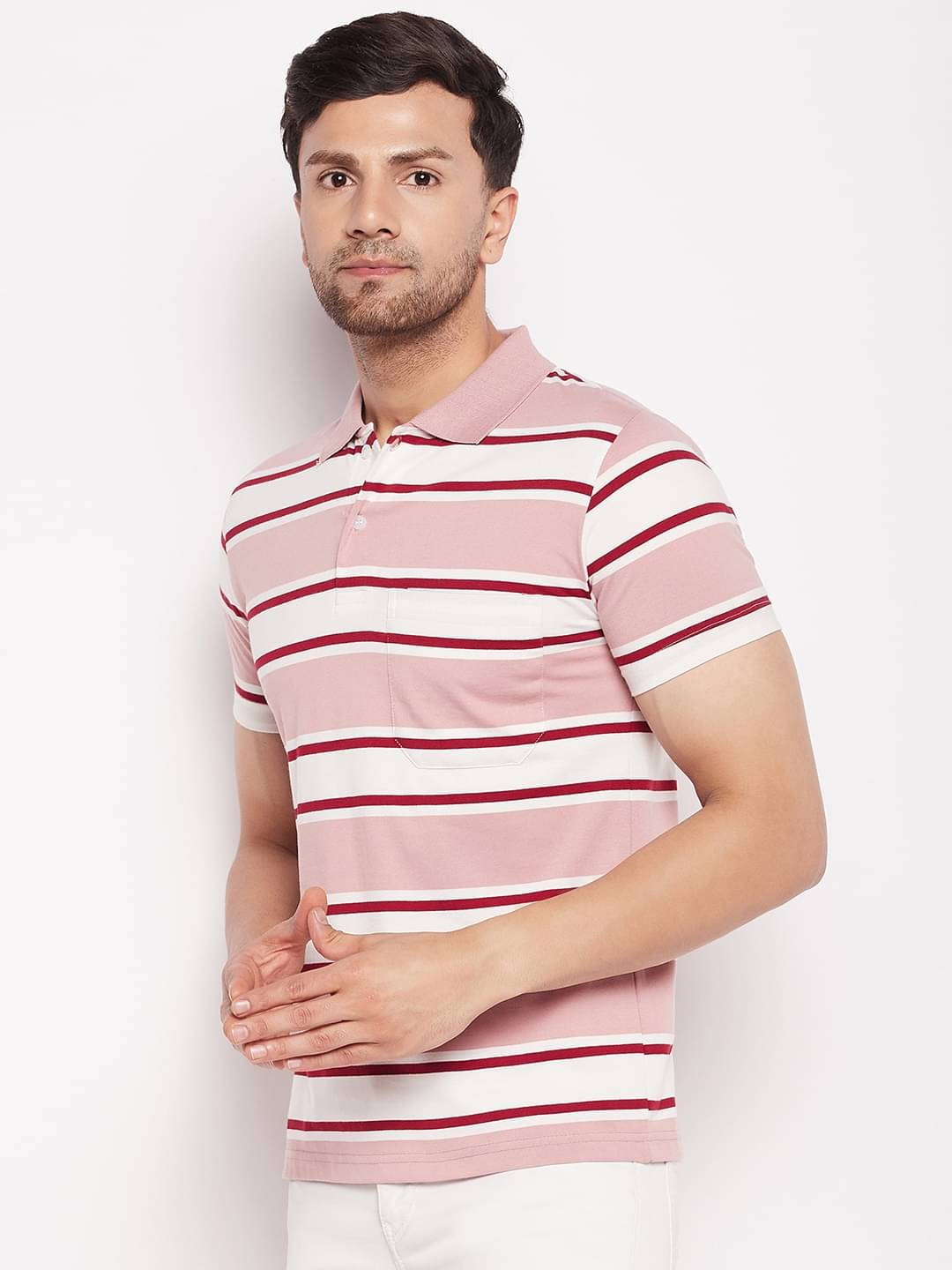     			First Krush Pack of 1 Cotton Regular Fit Striped Half Sleeves Men's Polo T Shirt ( Pink )