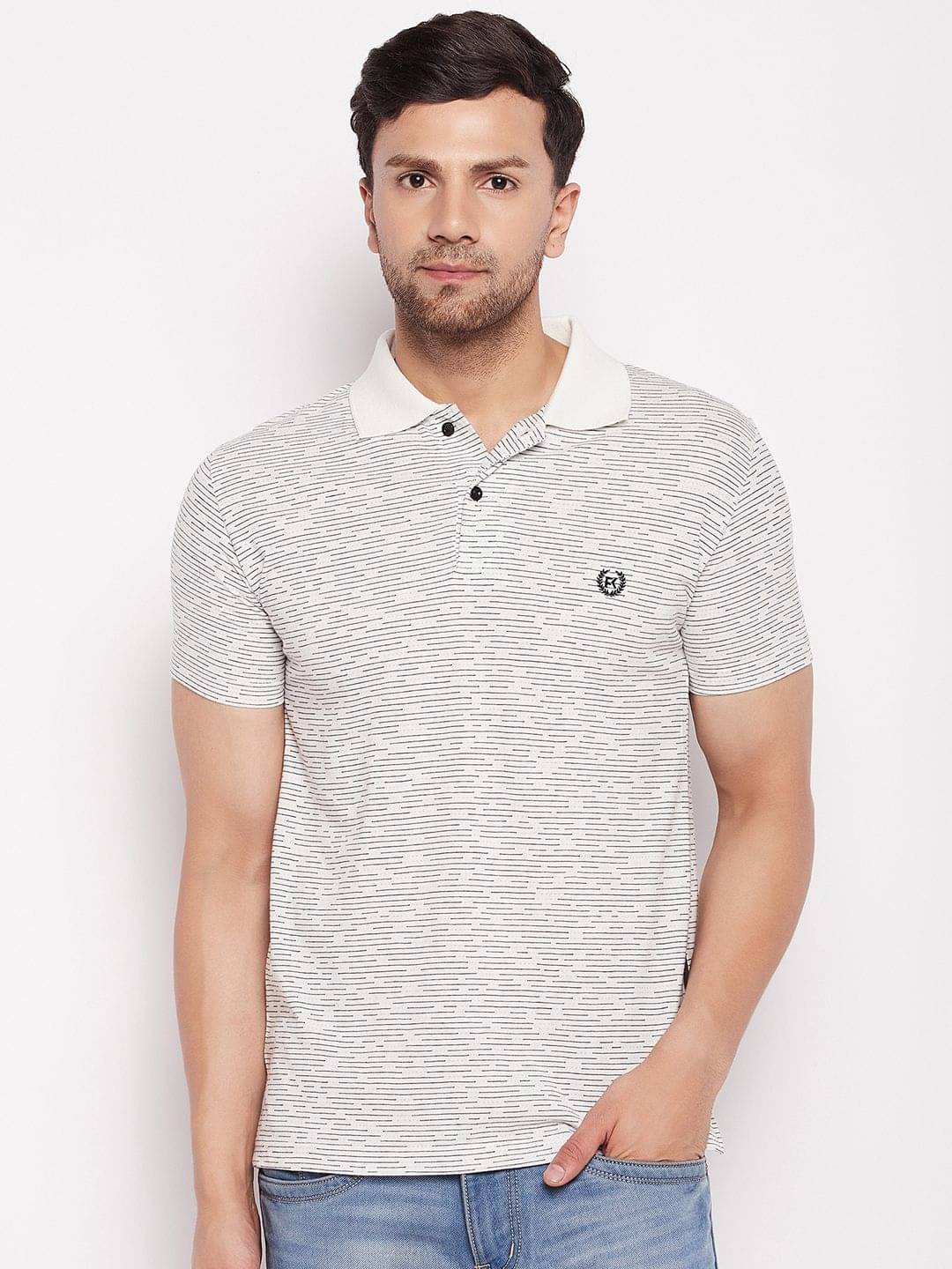     			First Krush Pack of 1 Cotton Regular Fit Self Design Half Sleeves Men's Polo T Shirt ( White )