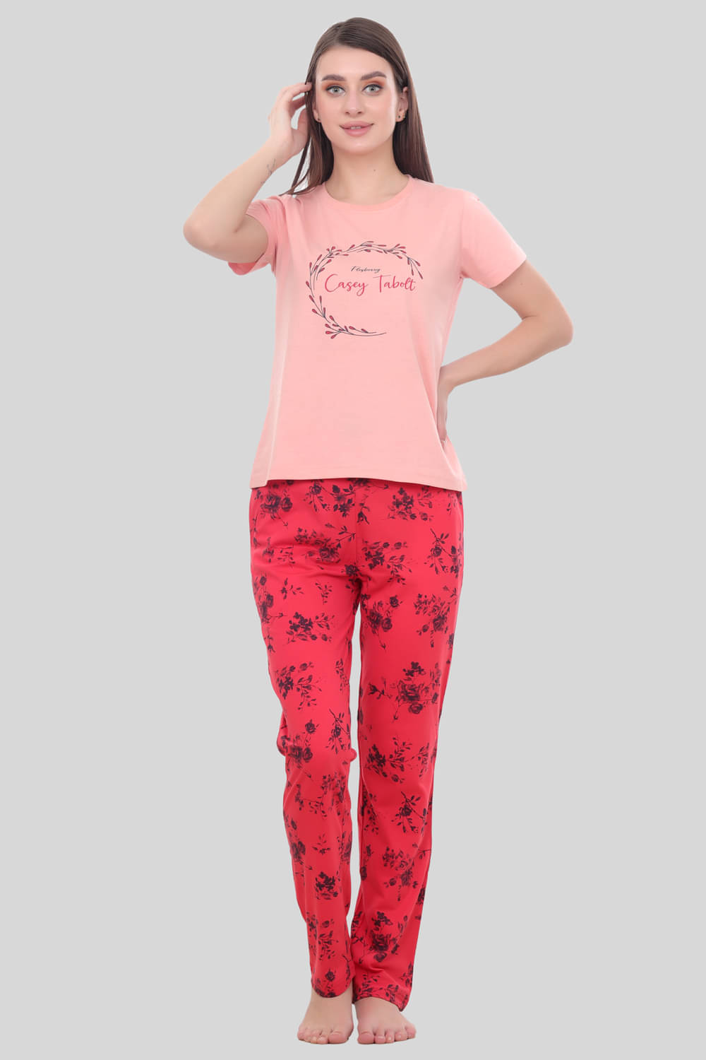     			Flos - Peach Cotton Blend Women's Nightwear Nightsuit Sets ( Pack of 1 )