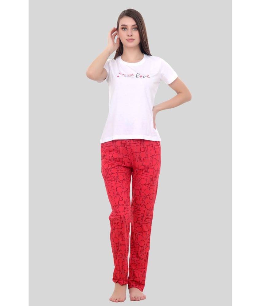 Flos - White Cotton Blend Women's Nightwear Nightsuit Sets ( Pack of 1 ) Flos - White Cotton Blend Women's Nightwear Nightsuit Sets ( Pack of 1 )