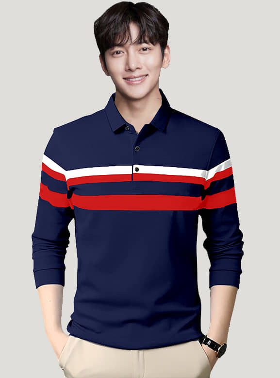 GESPO Pack of 1 Cotton Blend Regular Fit Colorblock Full Sleeves Men's Polo T Shirt ( Black )