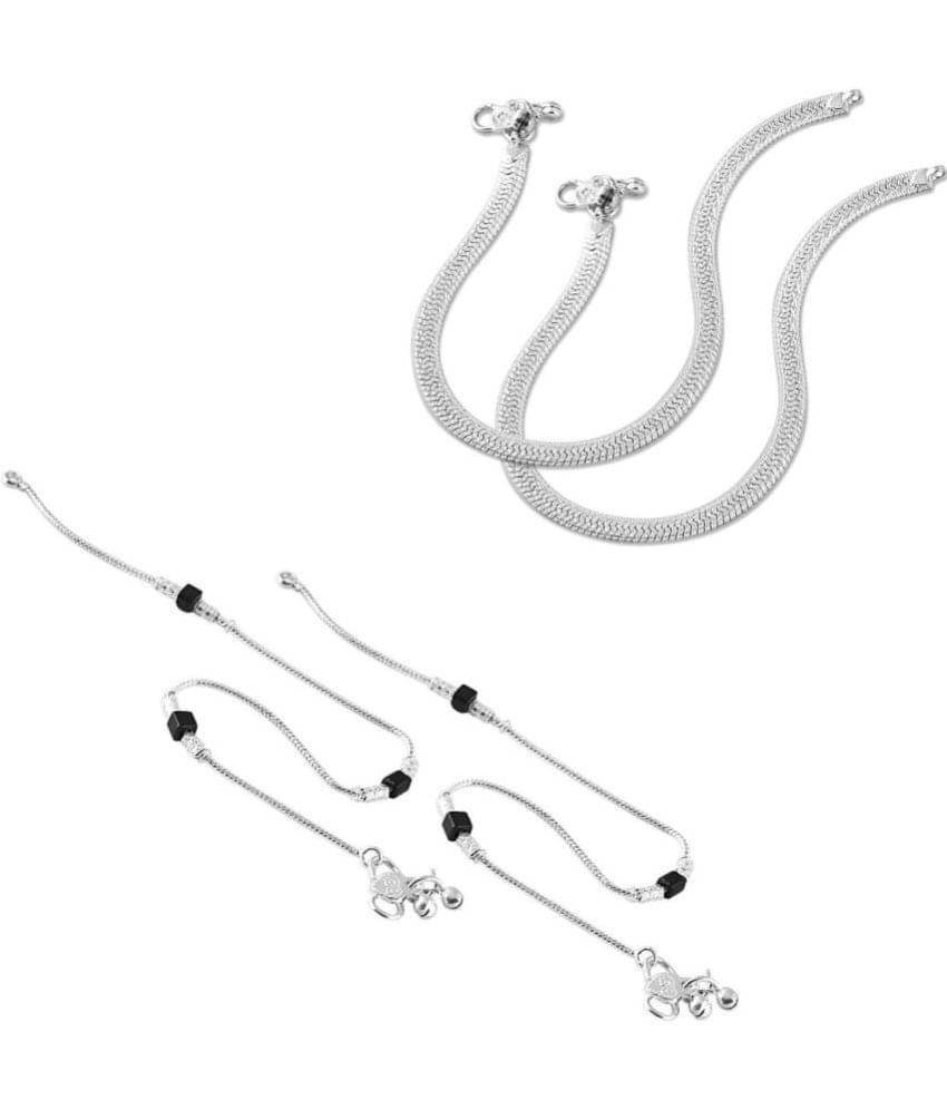 HEER COLLECTION - Silver Anklets ( Pack of 2 ) HEER COLLECTION - Silver Anklets ( Pack of 2 )