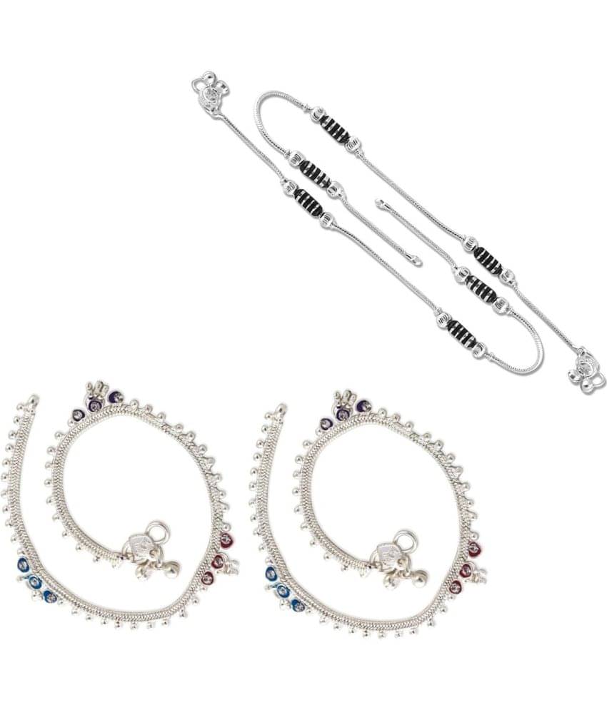     			HEER COLLECTION - Silver Anklets ( Pack of 2 )