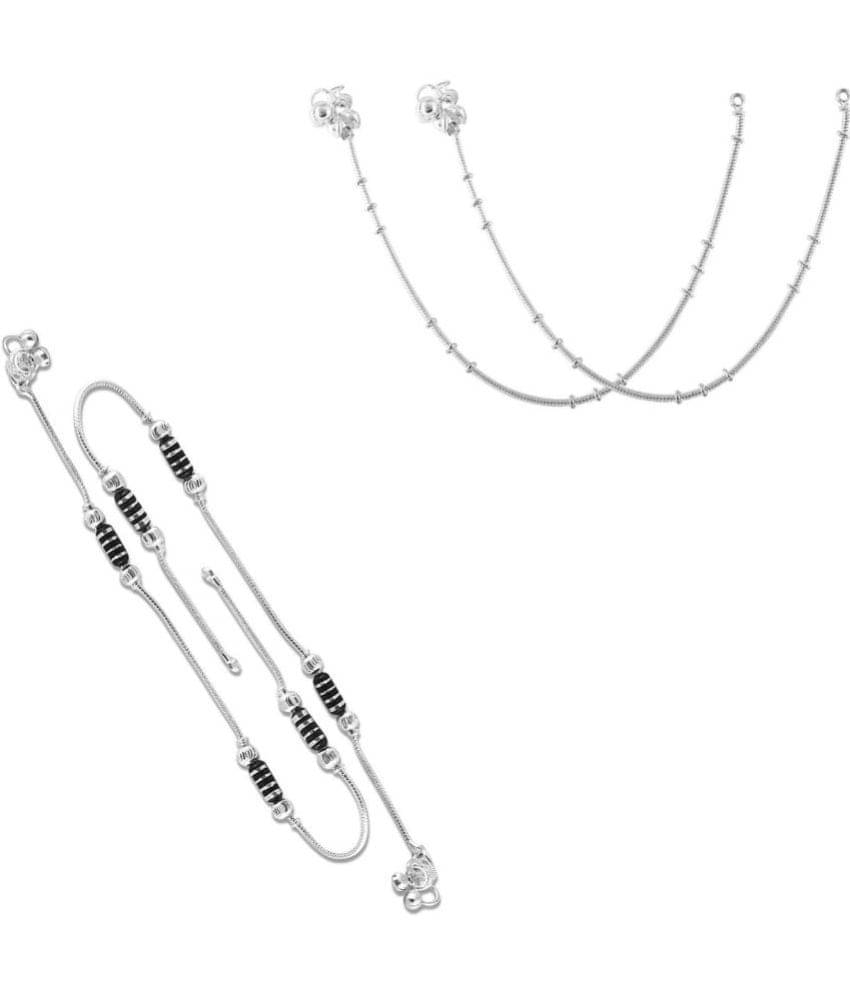 HEER COLLECTION - Silver Anklets ( Pack of 2 ) HEER COLLECTION - Silver Anklets ( Pack of 2 )