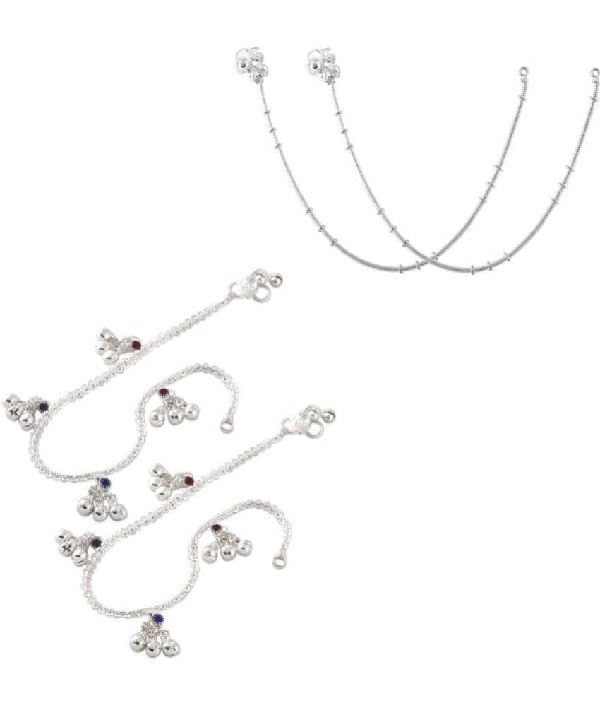 HEER COLLECTION - Silver Anklets ( Pack of 2 )     			HEER COLLECTION - Silver Anklets ( Pack of 2 )