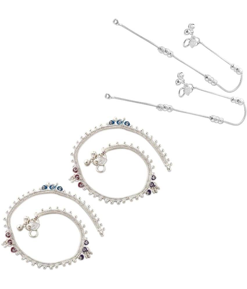 HEER COLLECTION - Silver Anklets ( Pack of 2 ) HEER COLLECTION - Silver Anklets ( Pack of 2 )
