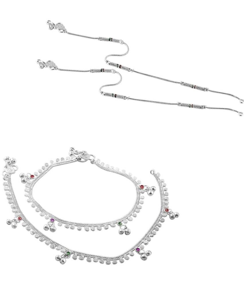     			HEER COLLECTION - Silver Anklets ( Pack of 2 )