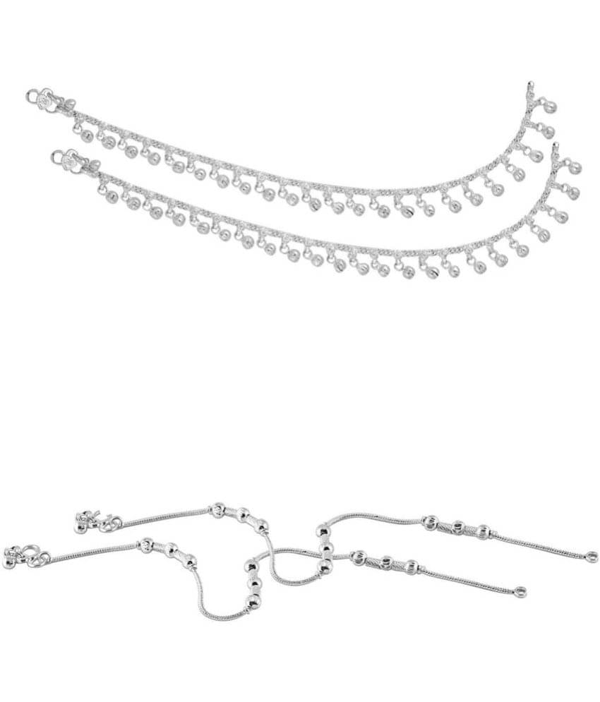 HEER COLLECTION - Silver Anklets ( Pack of 2 )     			HEER COLLECTION - Silver Anklets ( Pack of 2 )