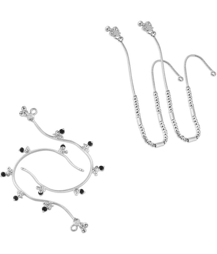     			HEER COLLECTION - Silver Anklets ( Pack of 2 )