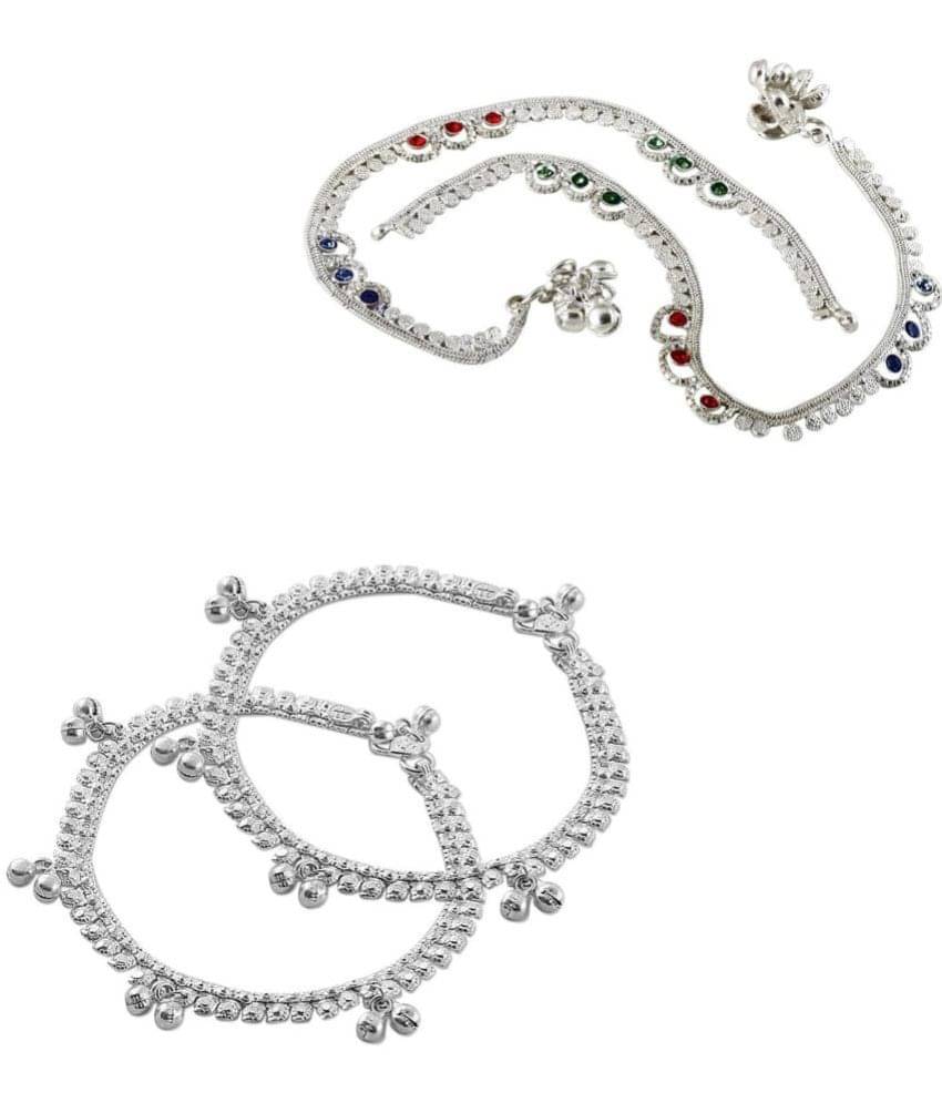     			HEER COLLECTION - Silver Anklets ( Pack of 2 )