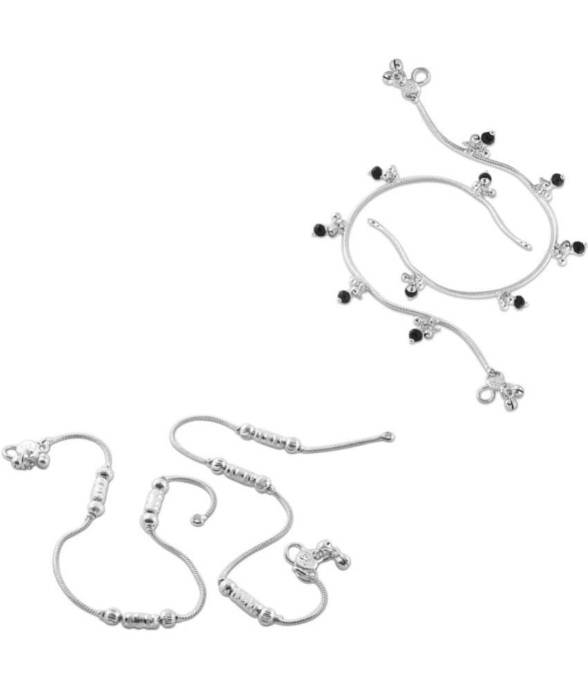     			HEER COLLECTION - Silver Anklets ( Pack of 2 )