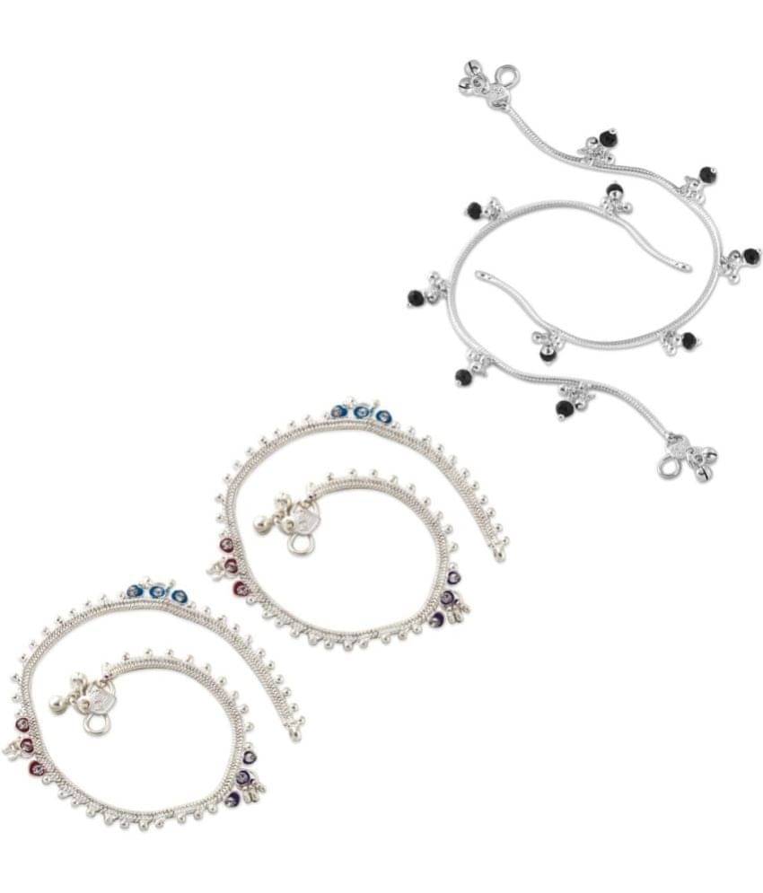 HEER COLLECTION - Silver Anklets ( Pack of 2 ) HEER COLLECTION - Silver Anklets ( Pack of 2 )