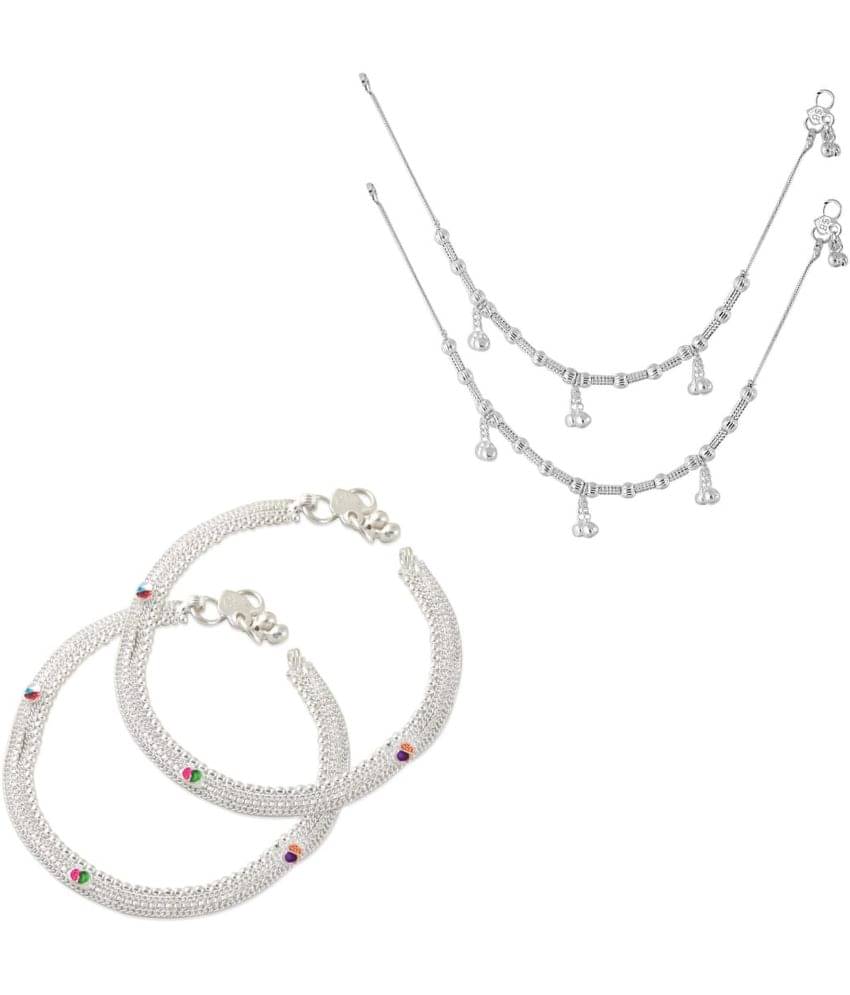 HEER COLLECTION - Silver Anklets ( Pack of 2 )     			HEER COLLECTION - Silver Anklets ( Pack of 2 )
