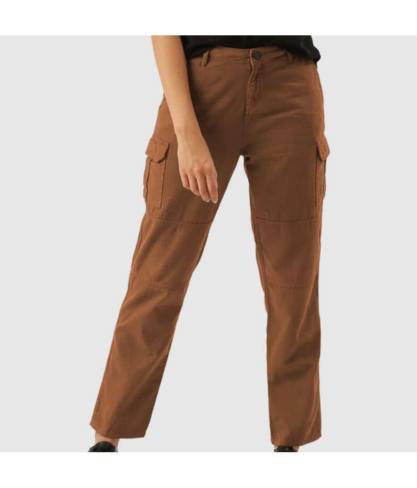 Women Brown Overdyed Slim Fit Solid Cargo Trousers - Trousers | Buy online on ZillyBuy