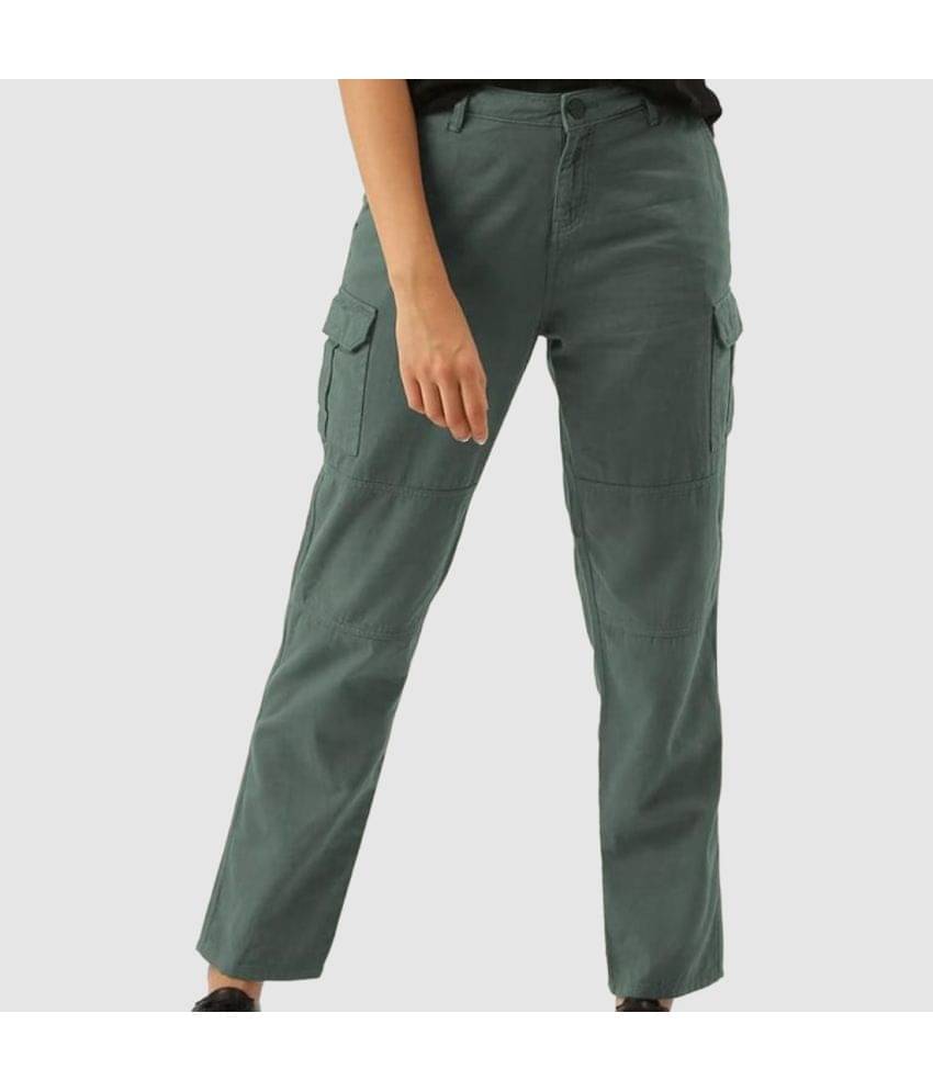     			Women Light Grey Overdyed Slim Fit Solid Cargo Trousers