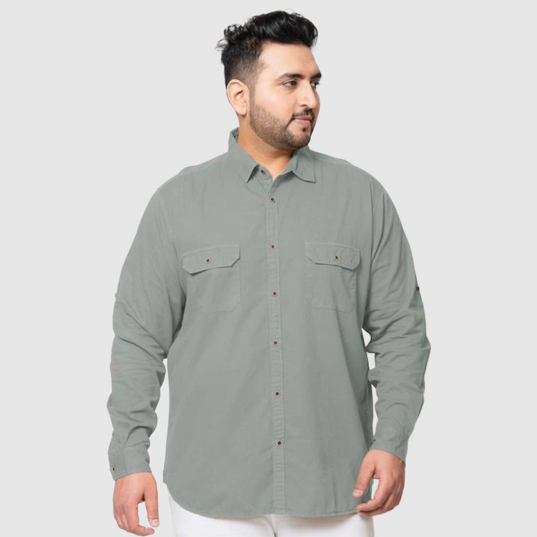     			IVOC Plus Spread Collar Roll-Up Sleeves Pure Cotton Casual Shirt