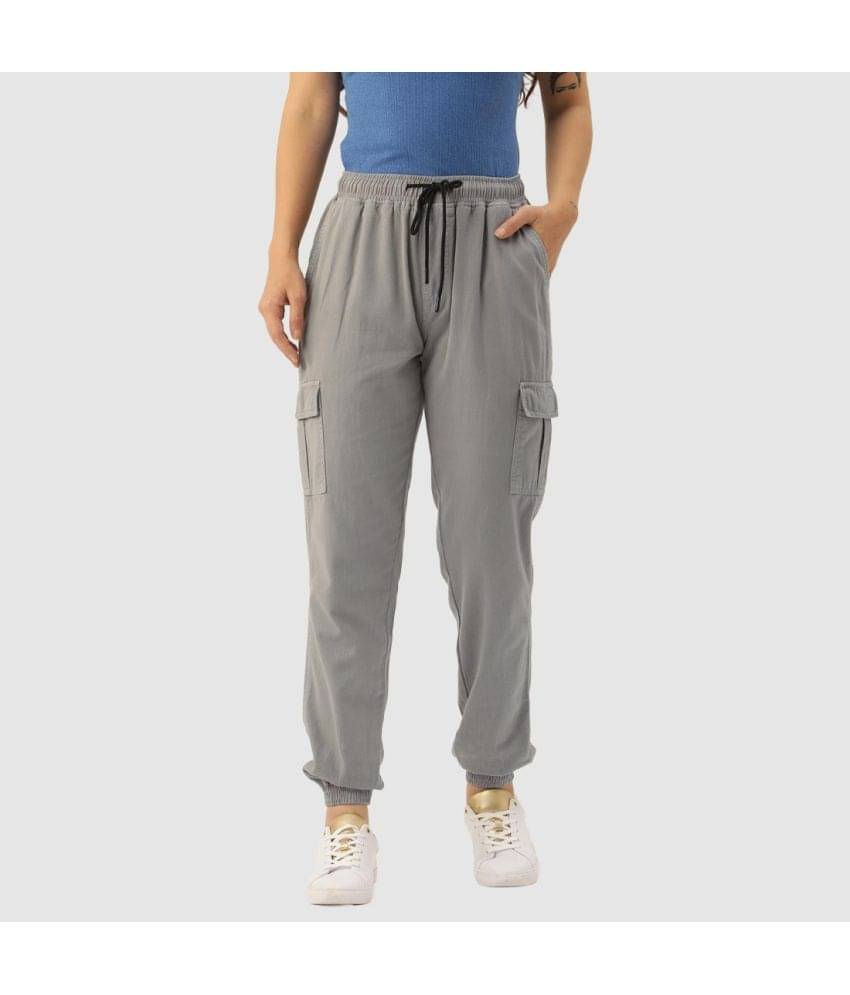     			Women Grey Alloy Solid Regular Fit Cargo Joggers