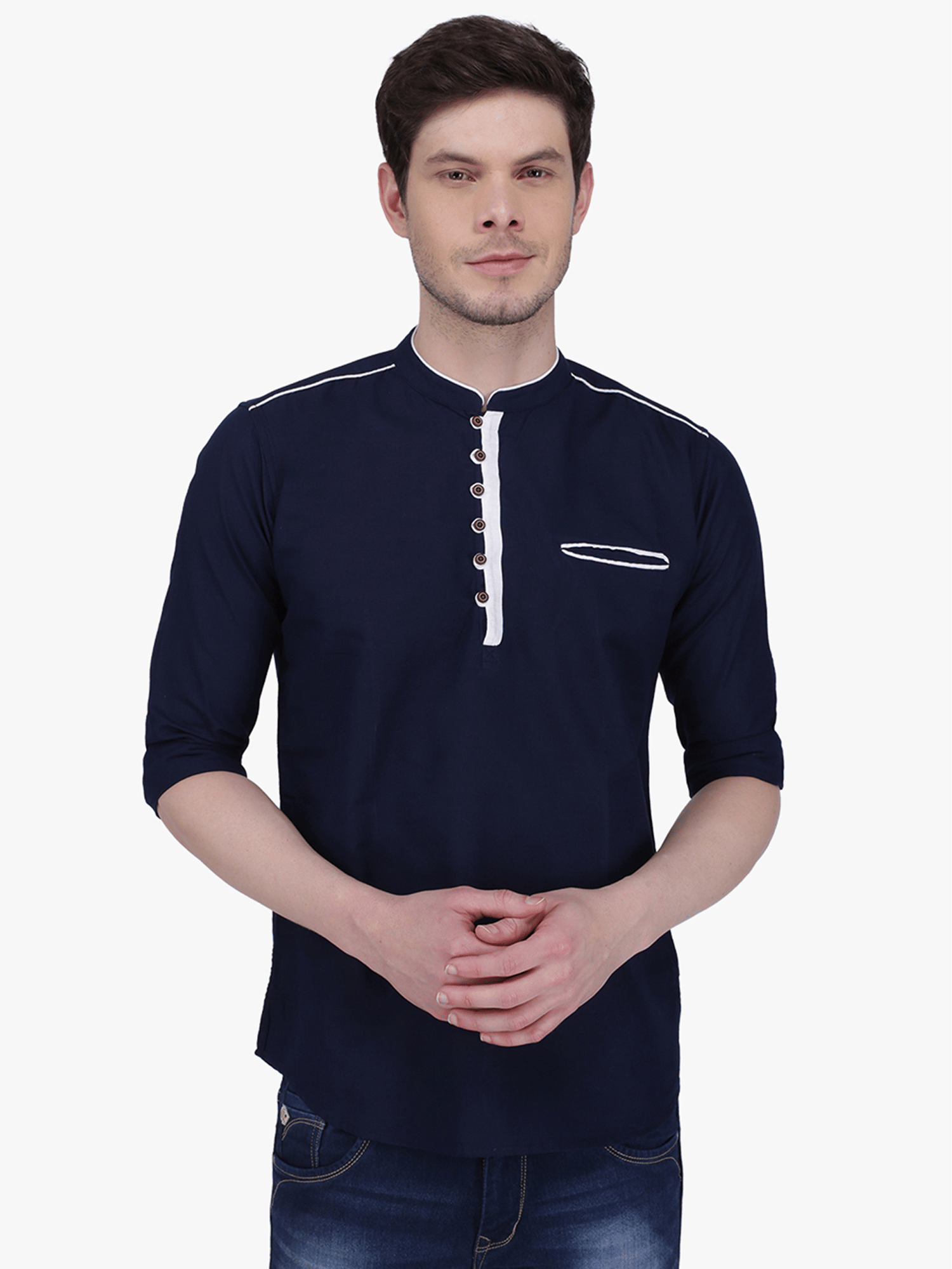 Kuons Avenue - Navy Blue Linen Men's Regular Kurta ( Pack of 1 ) - Kurtas & Kurta Sets | Buy online on ZillyBuy