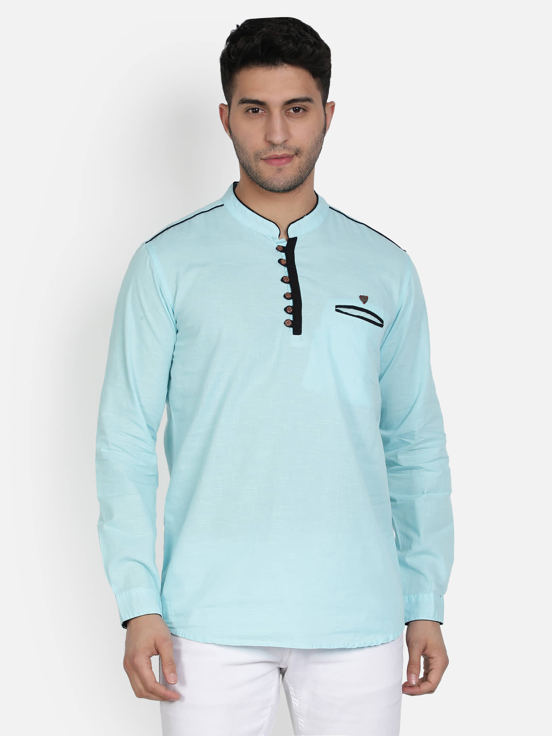 Kuons Avenue - Turquoise Linen Men's Regular Kurta ( Pack of 1 ) - Kurtas & Kurta Sets | Buy online on ZillyBuy