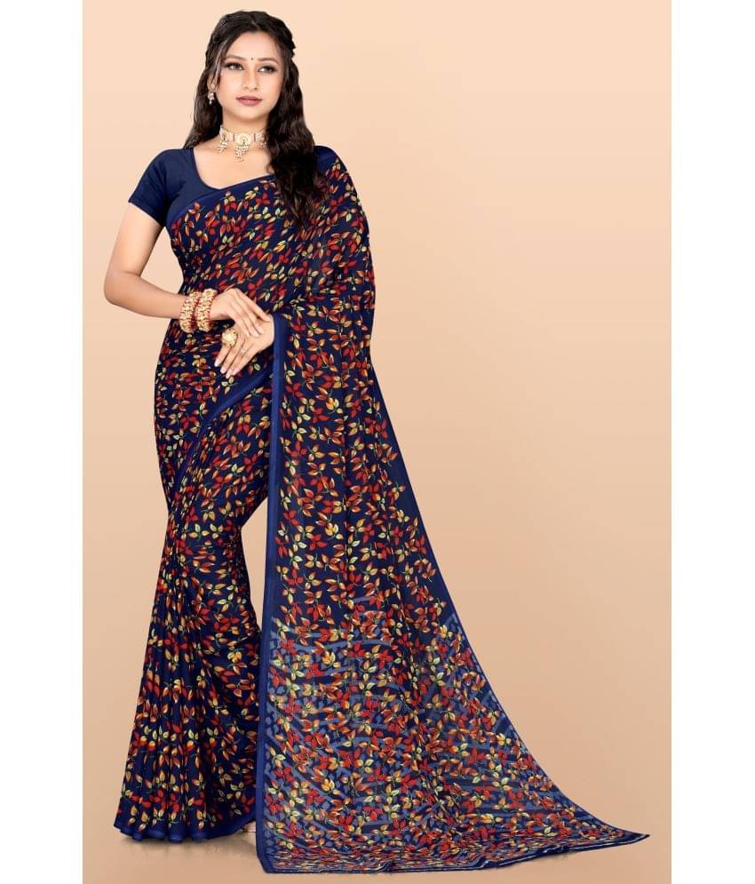     			LEELAVATI Georgette Printed Saree With Unstitched Blouse Piece ( Blue )
