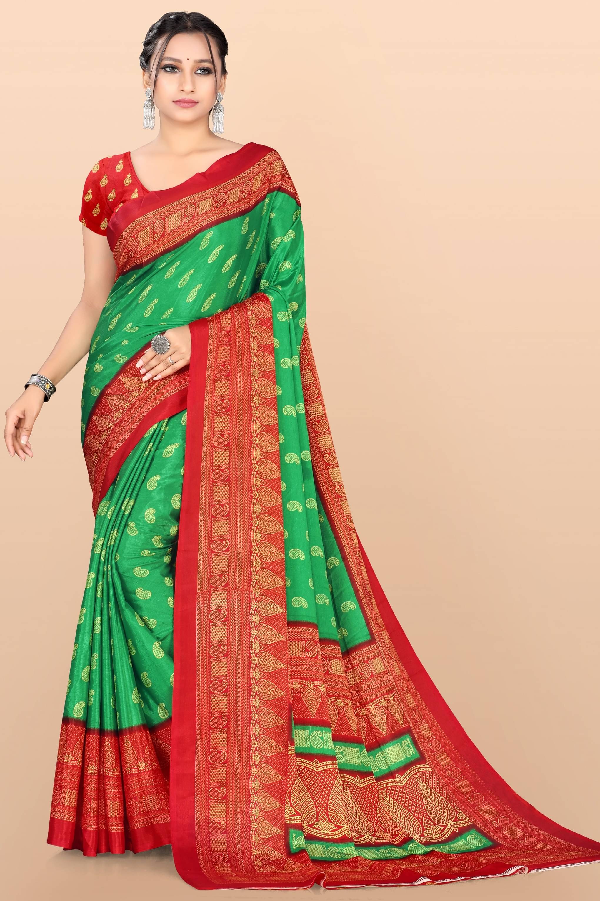     			LEELAVATI Crepe Printed Saree With Unstitched Blouse Piece ( Multicolor )
