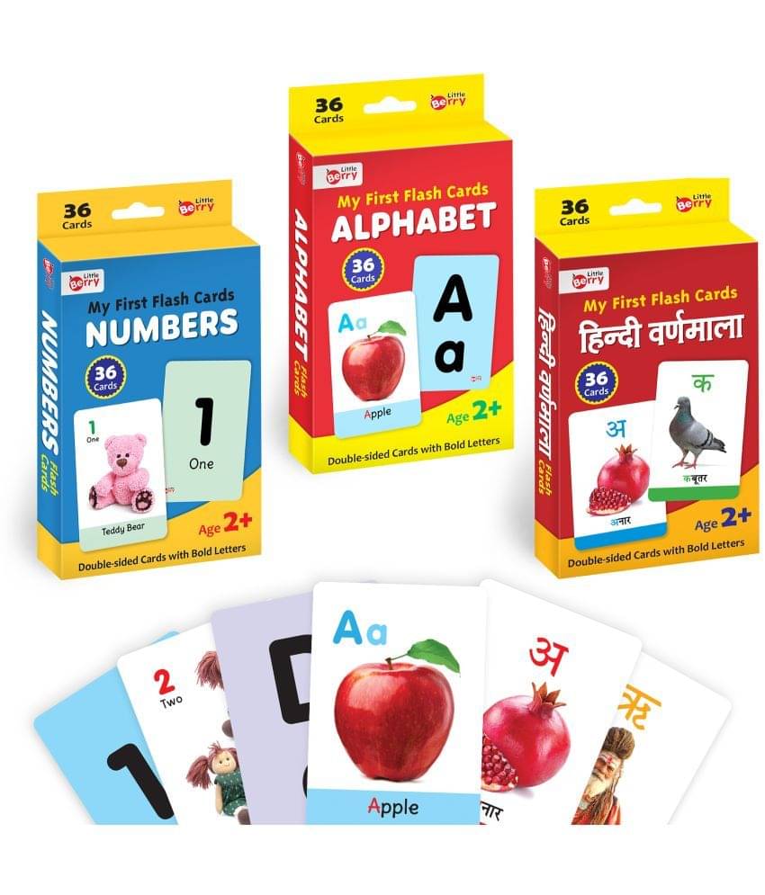 Little Berry My First Flash Cards for Kids (Combo of 3): Alphabets, Numbers, Hindi Varnamala | 108 Cards for Preschoolers & Toddlers 2-6 Years | Learning Guide & Activities Included Little Berry My First Flash Cards for Kids (Combo of 3): Alphabets, Numbers, Hindi Varnamala | 108 Cards for Preschoolers & Toddlers 2-6 Years | Learning Guide & Activities Included