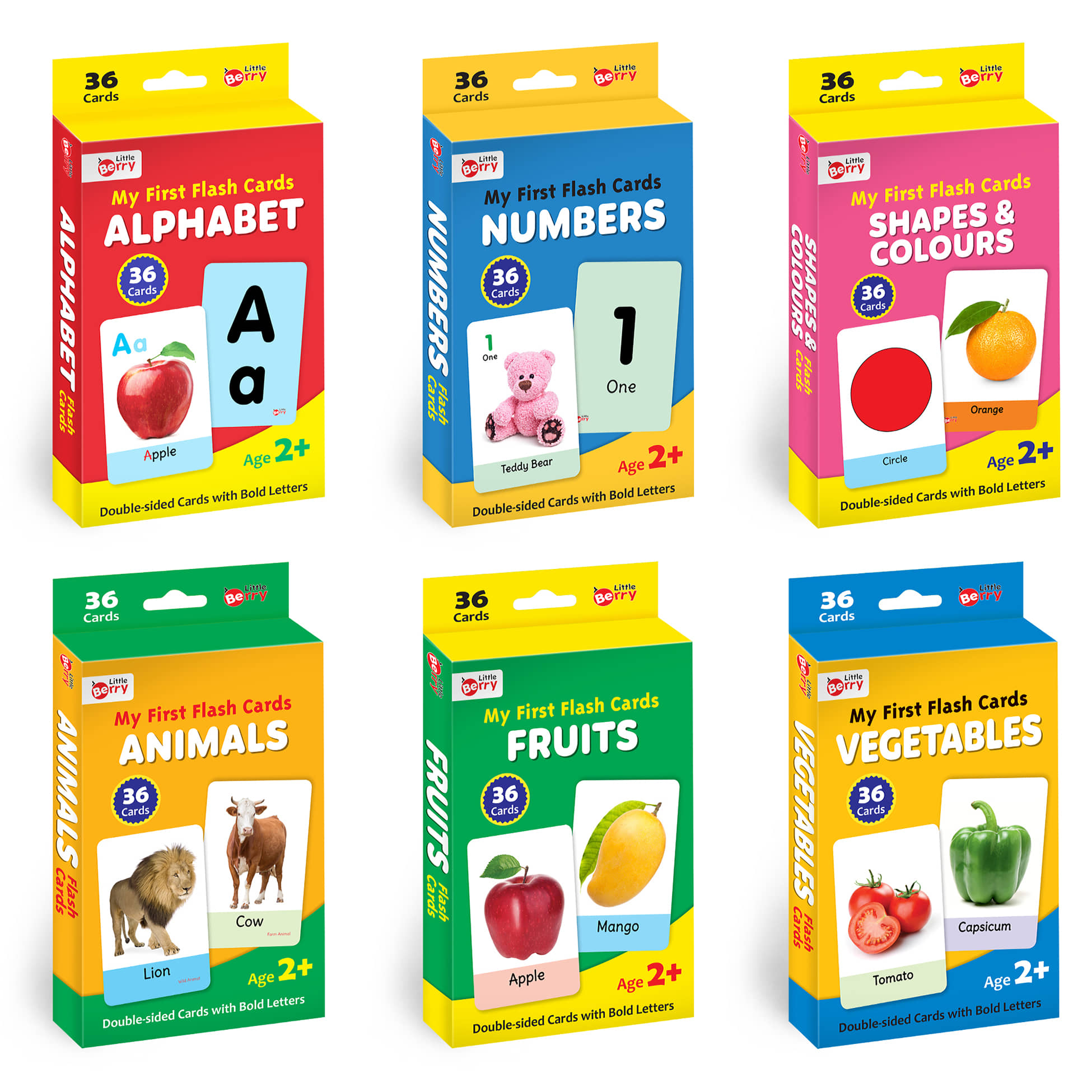 Little Berry My First Flash Cards for Kids (Combo of 6): Alphabets, Numbers, Shapes, Colours, Animals, Fruits, Vegetables | 216 Cards for Preschoolers & Toddlers 2-6 Years | Learning Guide & Activities Included