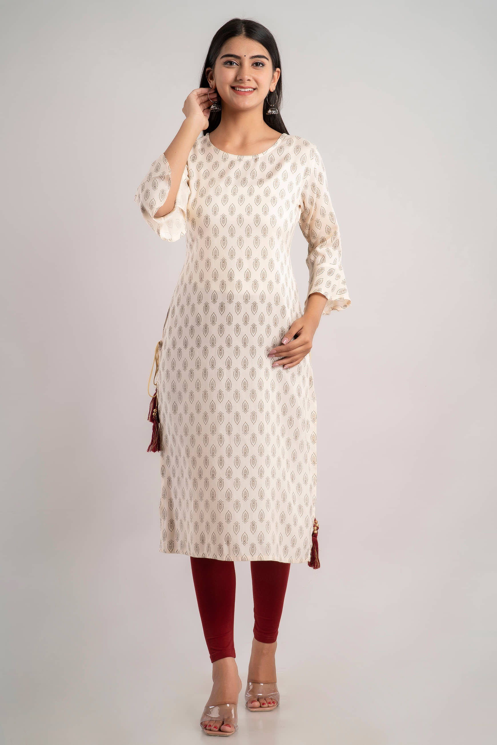 MAUKA - Cream Rayon Women's Straight Kurti ( Pack of 1 ) - Kurtis, Tunics | Buy online on ZillyBuy