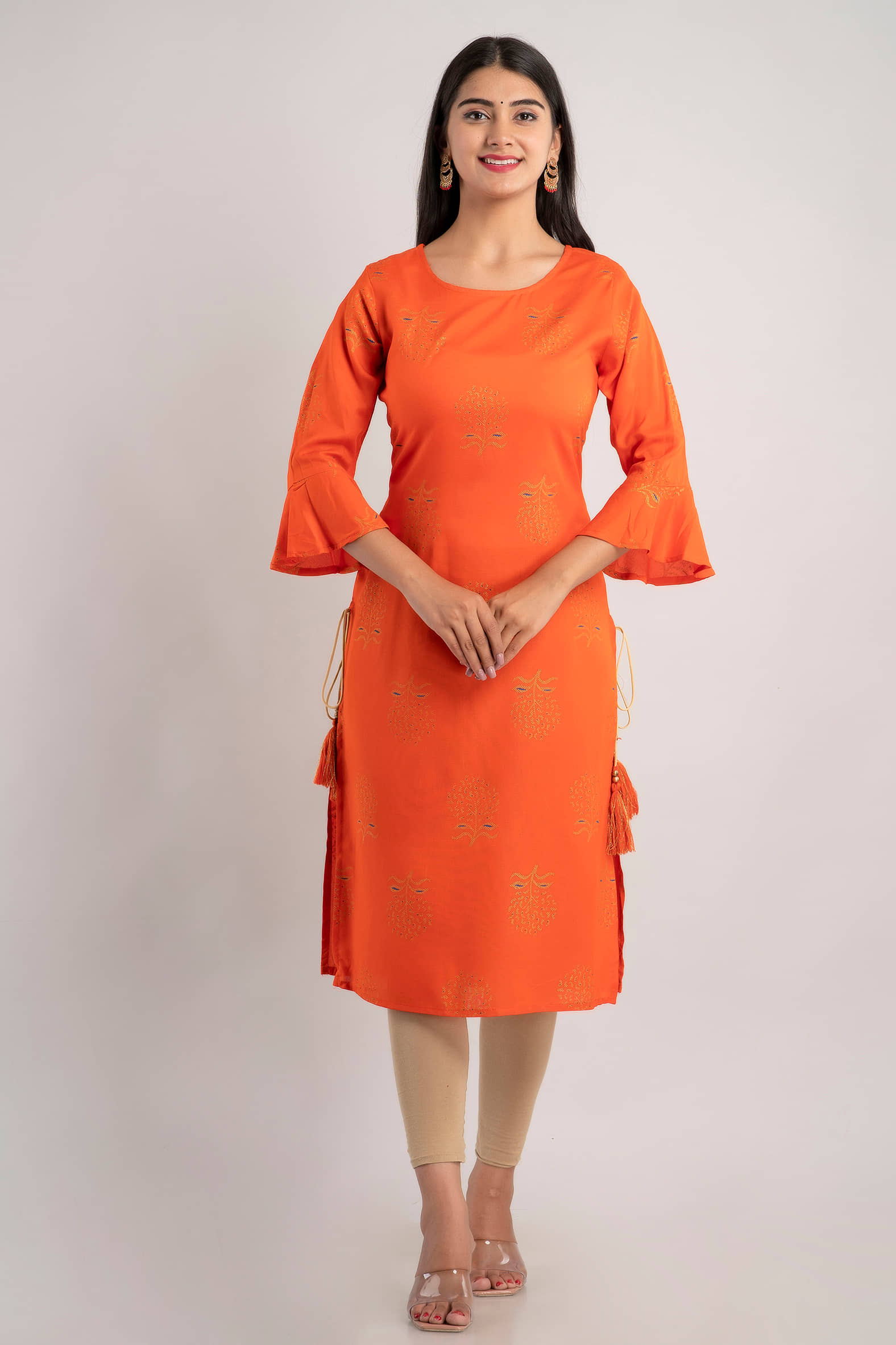 MAUKA - Orange Rayon Women's Straight Kurti ( Pack of 1 ) - Kurtis, Tunics | Buy online on ZillyBuy
