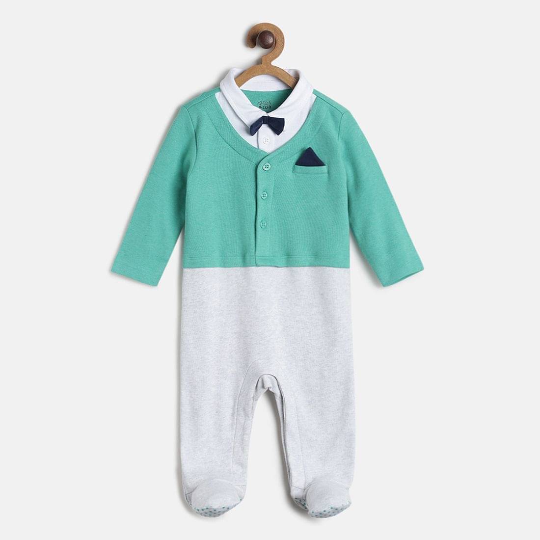     			MINI KLUB Baby Boys Green Knit Sleep Suit Pack of 1