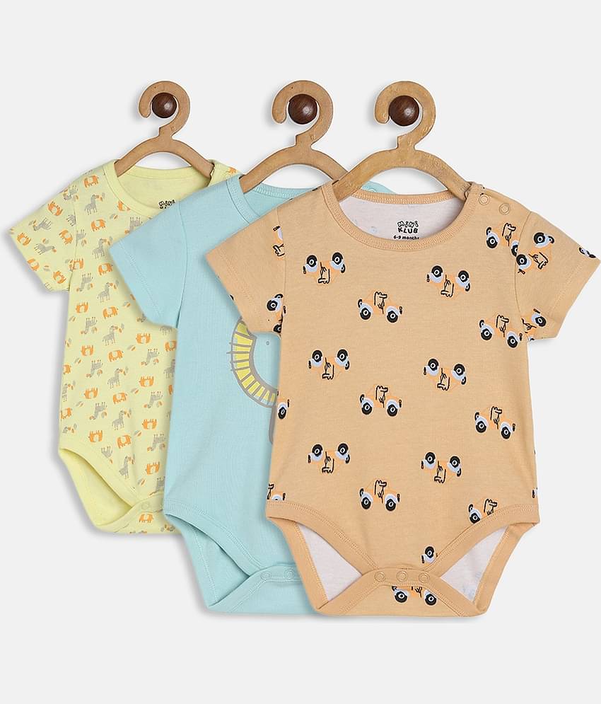 MINI KLUB Pack of 3 Baby Boys Cotton Bodysuit ( Multicolor )