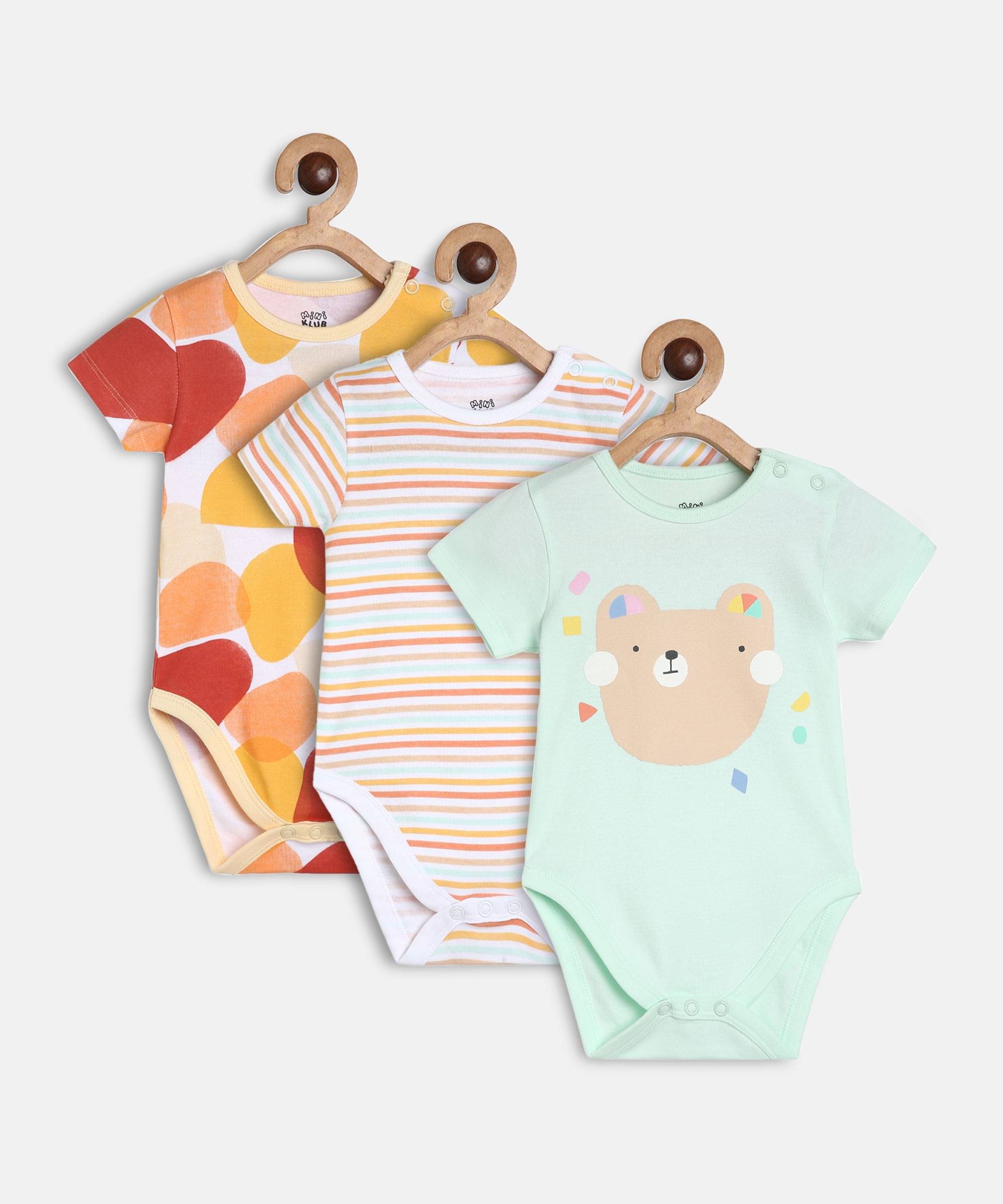     			MINI KLUB Pack of 3 Baby Boys Cotton Bodysuit ( Multicolor )