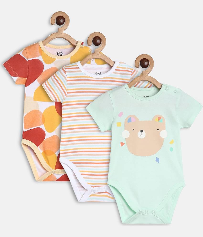 MINI KLUB Pack of 3 Baby Boys Cotton Bodysuit ( Multicolor )