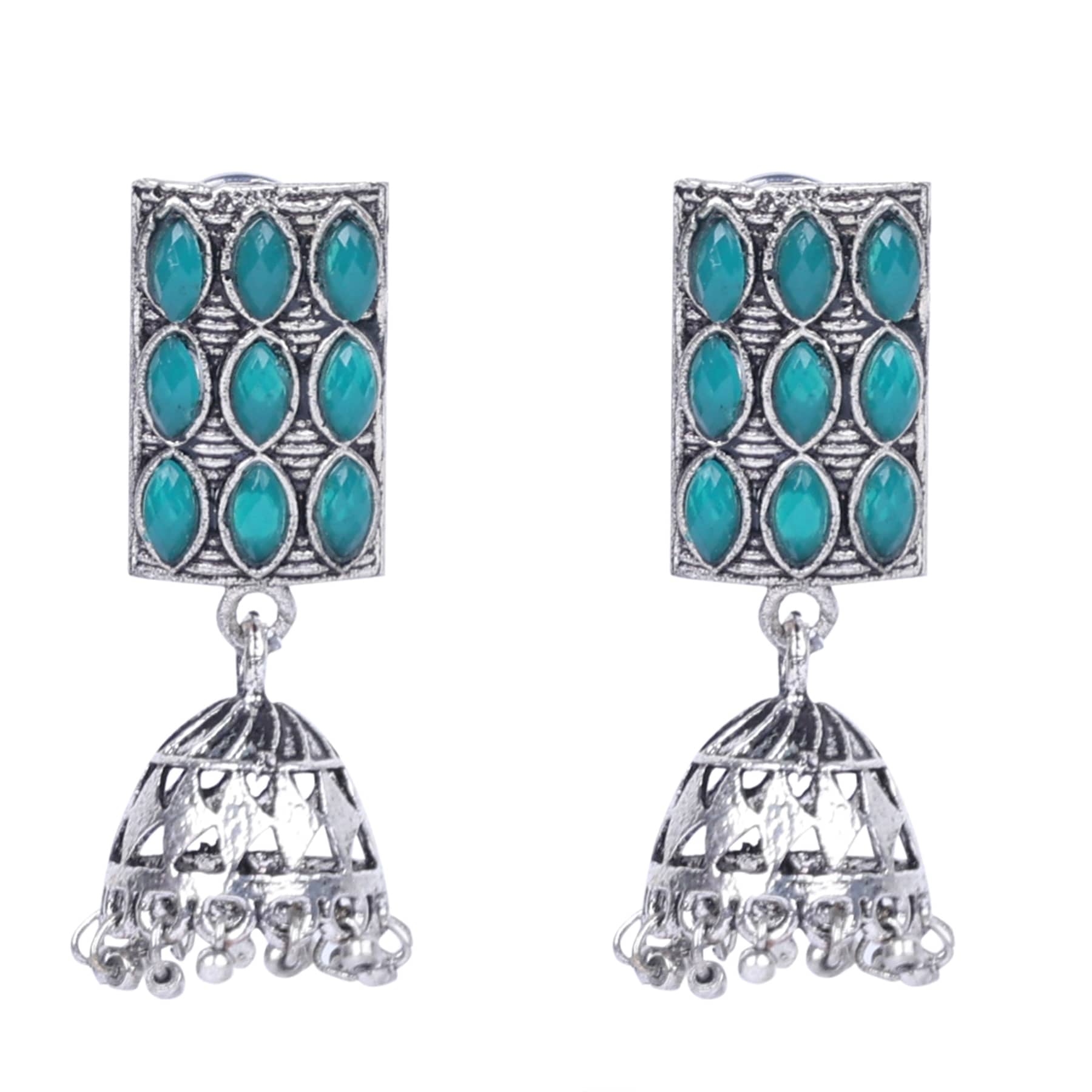 PUJVI - Green Jhumki Earrings ( Pack of 1 ) - Earrings | Buy online on ZillyBuy