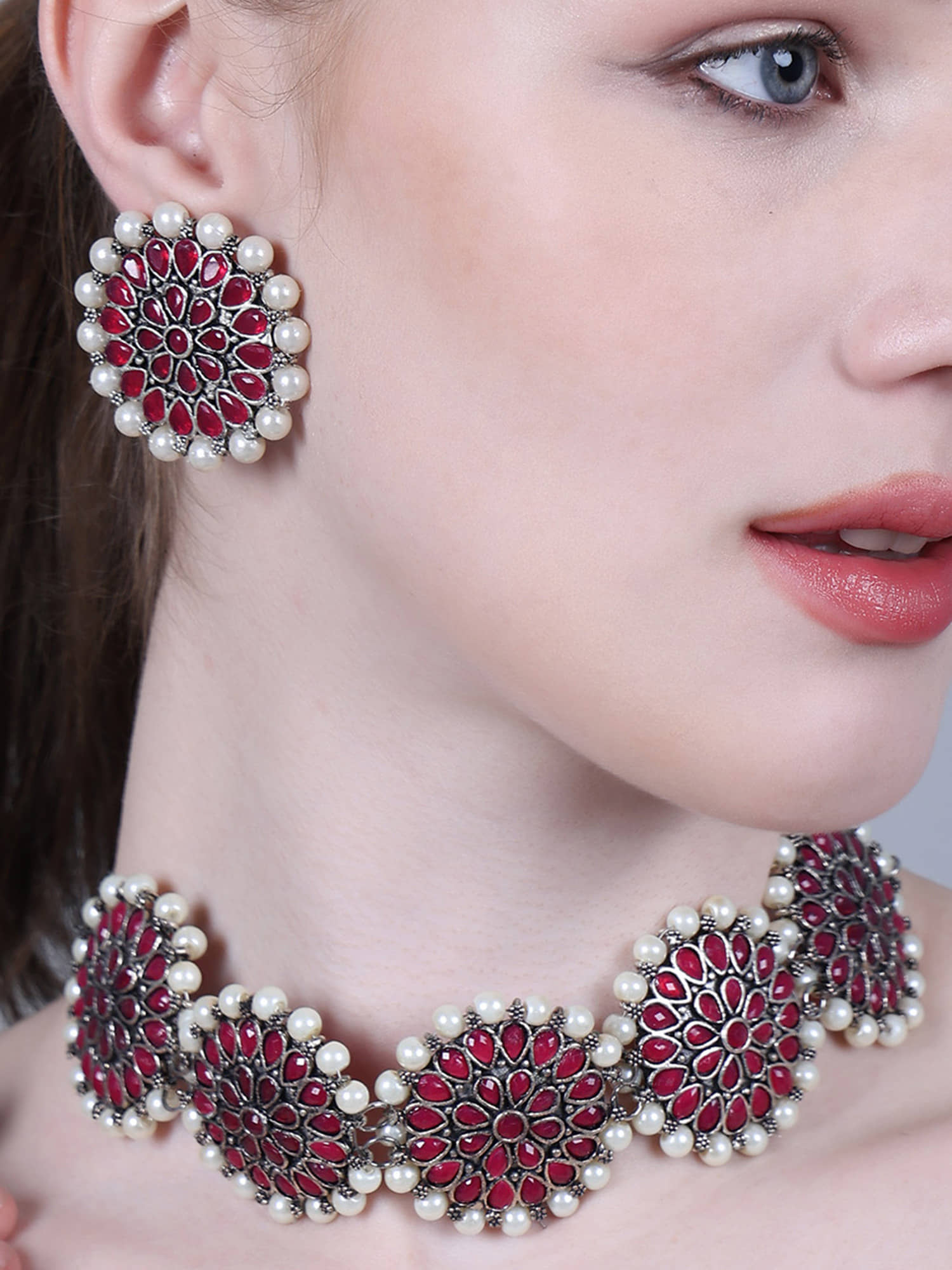 Sunhari Jewels Maroon Alloy Necklace Set ( Pack of 1 )