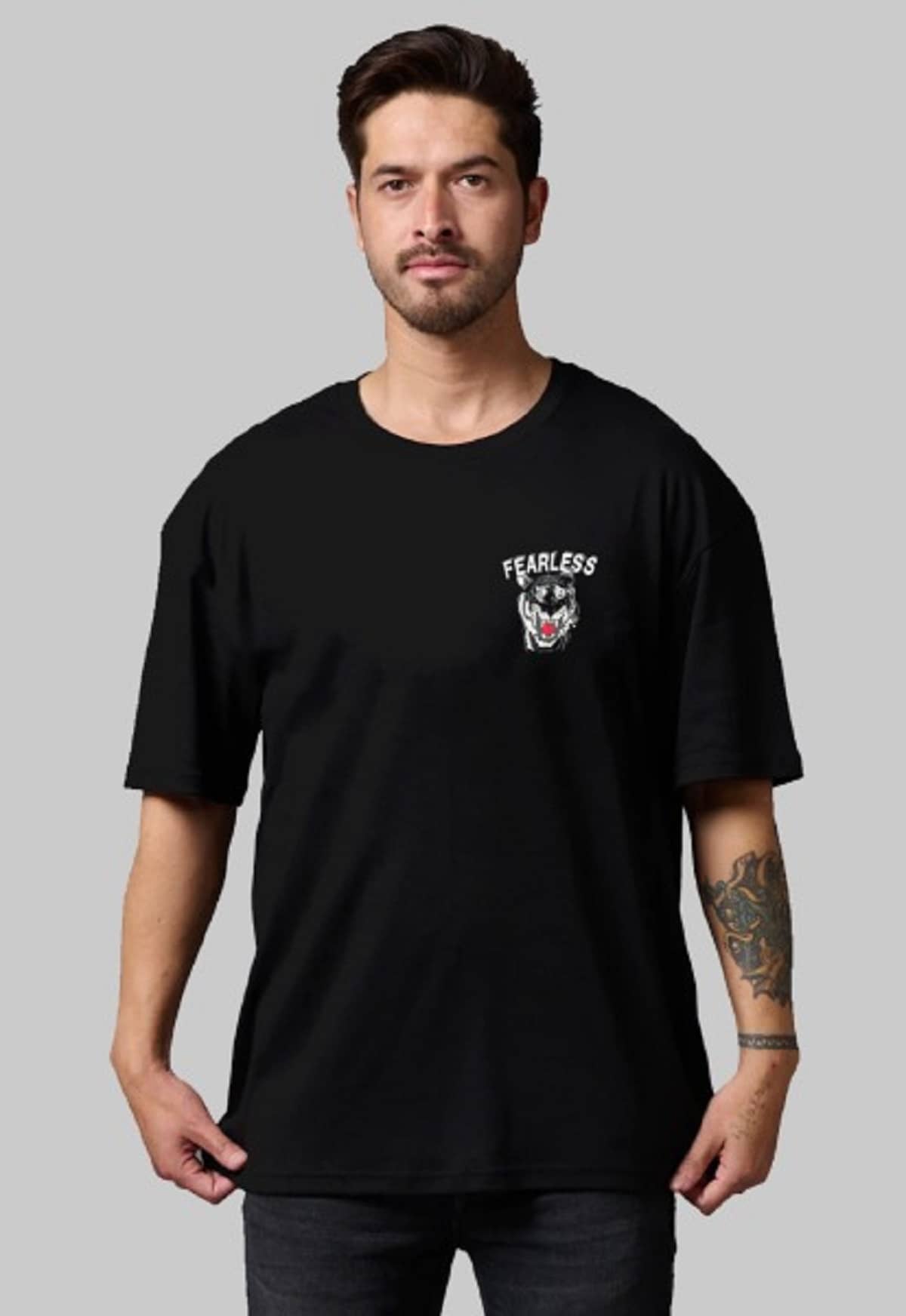 Trond - Black Cotton Blend Oversized Fit Men's T-Shirt ( Pack of 1 )
