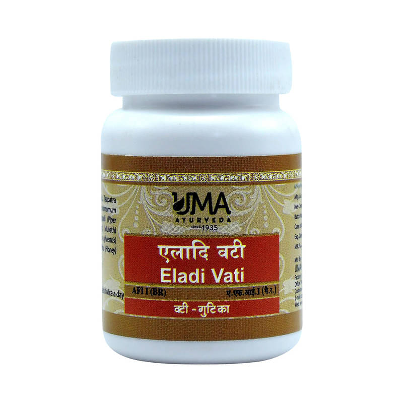     			UMA AYURVEDA Eladi Vati Tablet for Respiratory Care, Cough Relief, Cold and Flu 80 No.s (Pack of 1)