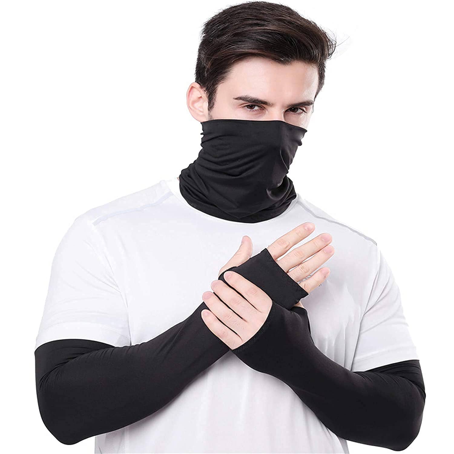 PROGIENCE - Black Self Design Riding Sleeves ( Set of 2 )