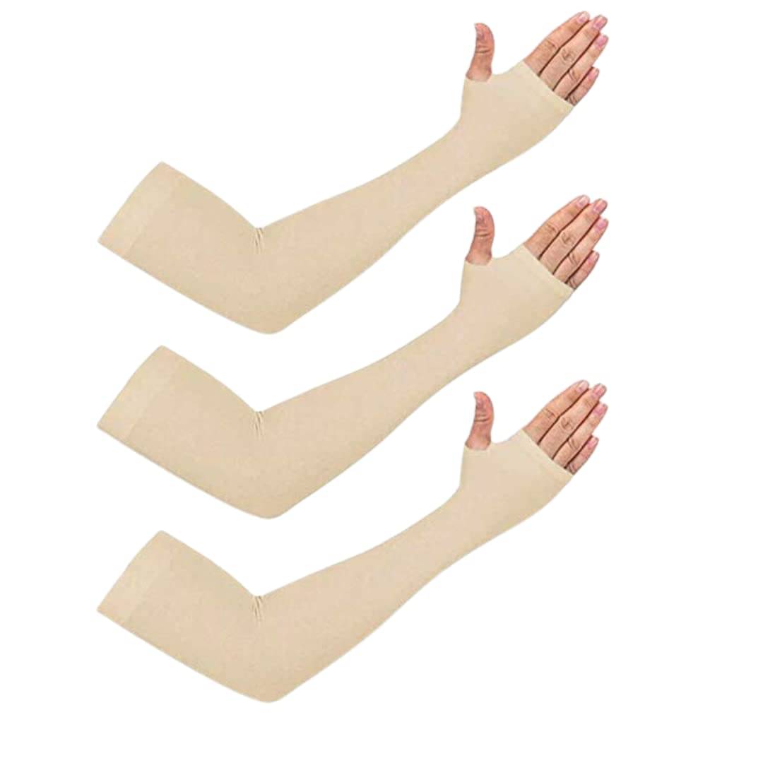    			Mahek Accessories - Cream Self Design Riding Sleeves ( Set of 3 )