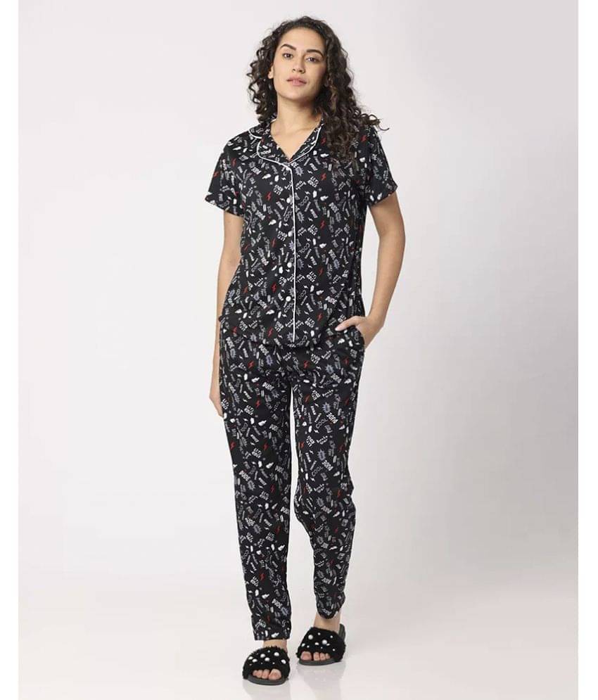 Fashion By Stacktrail - Black Cotton Women's Nightwear Nightsuit Sets ( Pack of 1 ) Fashion By Stacktrail - Black Cotton Women's Nightwear Nightsuit Sets ( Pack of 1 )