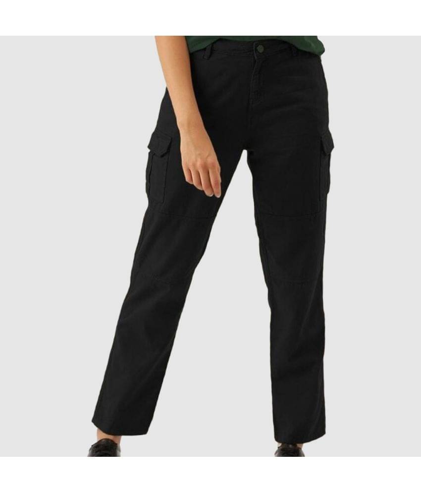     			Women Black Overdyed Slim Fit Solid Cargo Trousers