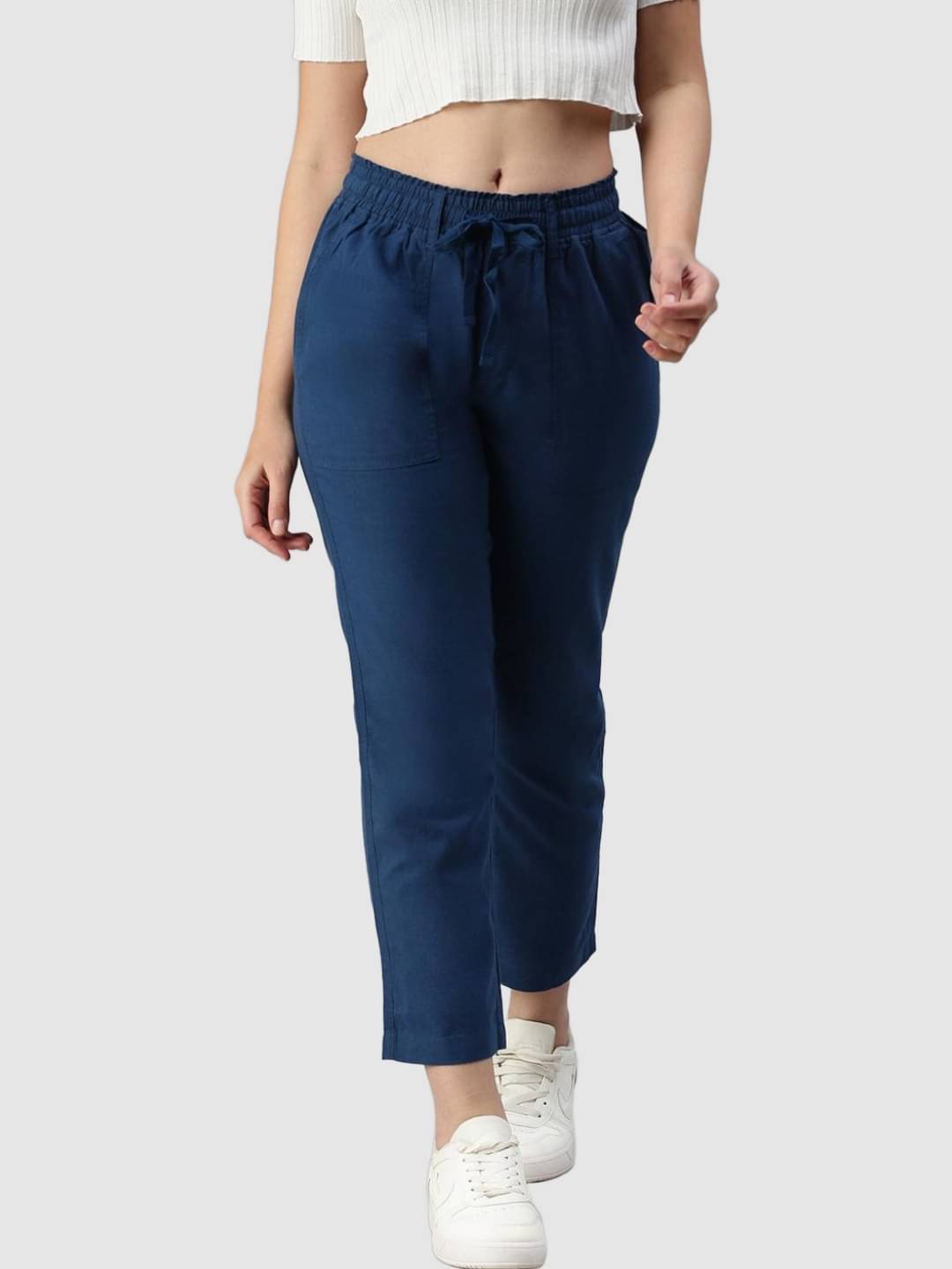     			IVOC Women Regular Fit Cotton Linen Casual Trousers