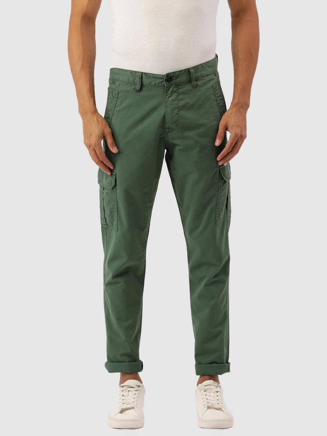     			IVOC Men Green Slim Fit Casual Pure Cotton Cargos